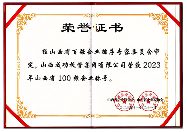 山西省100强企业称号